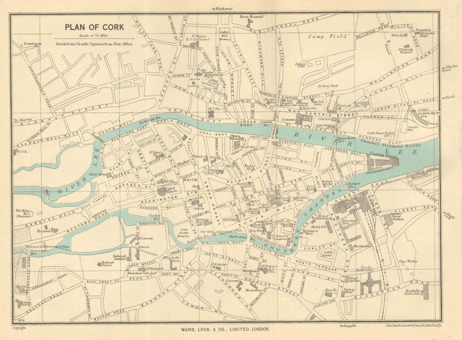 CORK vintage town/city plan. Ireland. WARD LOCK c1948 old vintage map chart